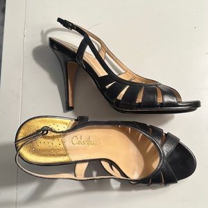Cole Haan Black Leather Slingback Heels
